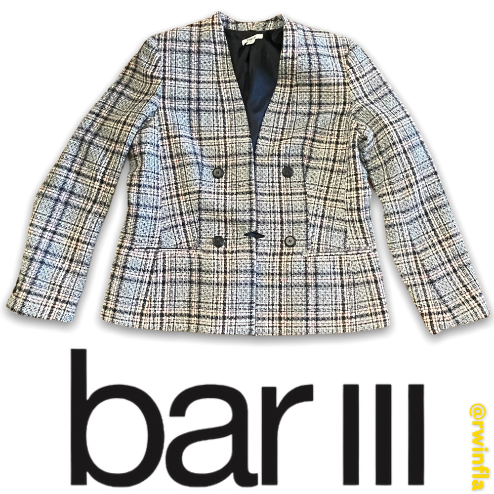 Bar III Plaid Woven Blazer Double Button Open